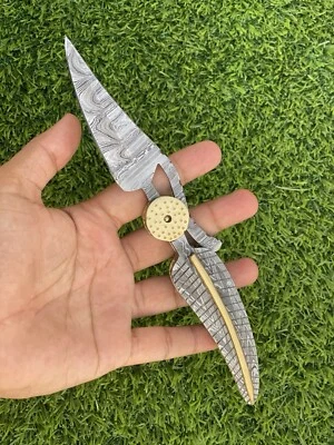 Navaja de Bolsillo Plegable Hoja de Acero Damasco Hecha a Mano Personalizada Exterior EDC #cuchillo #EE. UU. Foto 1 de 4