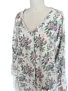 Victoria's Secret VINTAGE cotton Floral Nightshirt buttons long sleeves Gold tag - Picture 1 of 10
