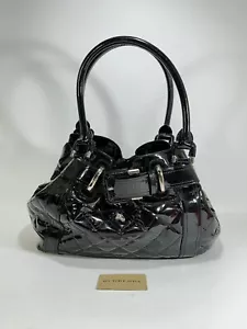 Burberry Black Quilted Patent Leather Beaton Eastmore Landscape Tote Bag - Picture 1 of 19