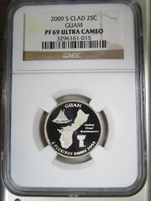 2009 S CLAD 25C QUARTER GUAM PF 69 ULTRA CAMEO NGC GRADED 015 - Image 1 of 4