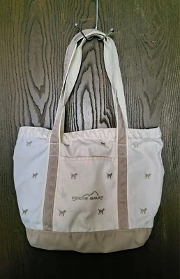 Bolso de Mano Eddie Bauer Diseño Perro Marfil con Borde Verde Llavero Interior  Foto 1 de 4