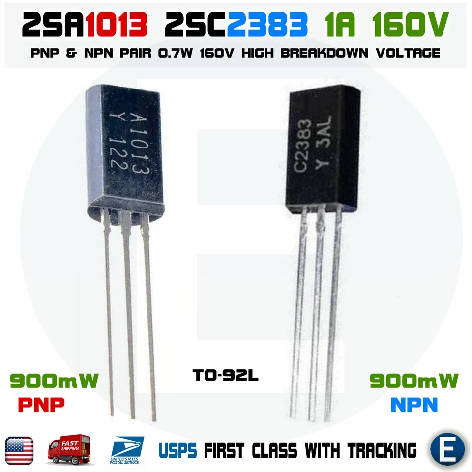 2SA1013 -Y & 2SC2383 -Y PAIR Transistor TO-92L 0.9W 160V 1A Encapsulated PNP NPN - Image 1 of 1