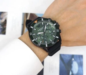 EMPORIO ARMANI Men’s Green Black Silicone and Steel Chronograph Watch AR11463 - Picture 1 of 4