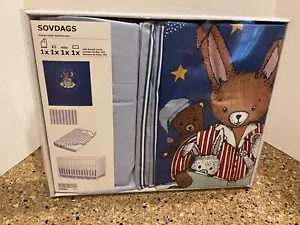 IKEA DESIGNER BED LINEN 4 PCS NURSERY KID BABY TODDLER SET BLUE WHITE STRIPE NEW - Picture 1 of 3