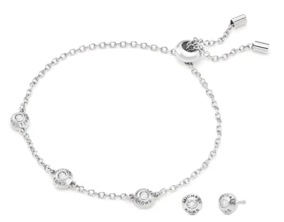 MICHAEL KORS Juego de Regalo Pulsera Deslizante Plata y Pendientes Cristales MKJ7931040 + CAJA Foto 1 de 4