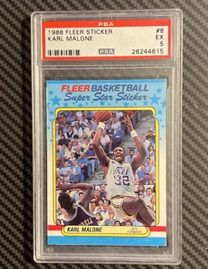 1988 FLEER STICKER KARL MALONE #8 HOF UTAH JAZZ PSA 5 EX - Picture 1 of 3
