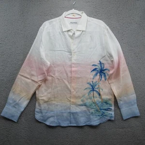 Tommy Bahama Linen Vista Beach Palms Long Sleeve Shirt Men M Island Sun Tropical - Picture 1 of 10