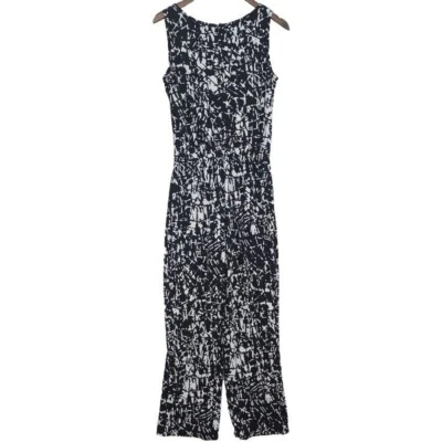 Calvin Klein Black & White Abstract Print Jumpsuit Sleeveless Size 8 - Image 1 of 4