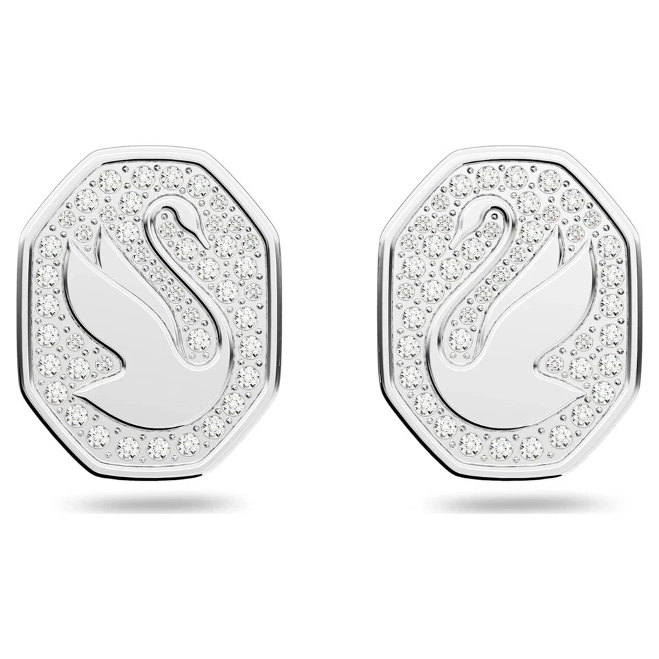 Swarovski Signum stud earrings Swan White Rhodium plated- 5621097