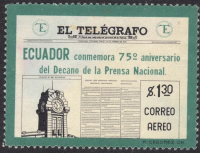 Ecuador 1959 - SC# C342 - F - Portada de "El Telegrafo" - Usado Foto 1 de 2