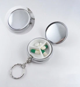Reise Pillendose Medizin Etui runde Form mit 3 Fächern mit Medaillon - Bild 1 von 3