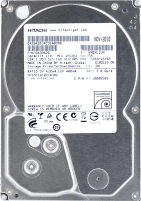 Hard Drive Coolspin Hitachi HCS5C1010CLA382 1TB 5700RPM 8MB SATA II 3.5" Inch - Image 1 of 3