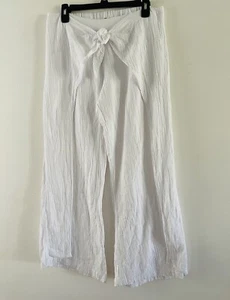 4our Dreamers Women’s White Waist Tie Wrap Wide Pants Size Large - Picture 1 of 13