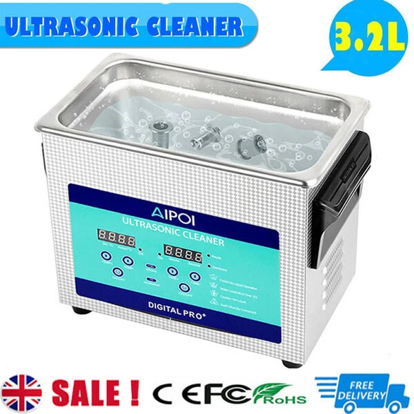 AIPOI Pulitore ad ultrasuoni 120W display digitale cestello riscaldante bagno ad ultrasuoni 3,2L