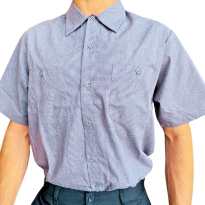 Men's Short Sleeve Micro Check Industrial Work, Uniform Shirts, Wholesale - Image 1 of 4