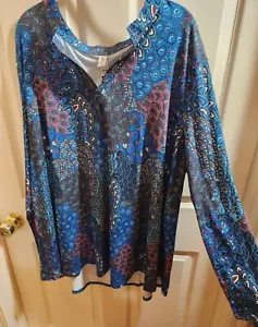 Women's Amiclos Blue Purple Black Multicolored Patterned Long Sleeve 3XL Shirt - Picture 1 of 9