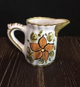 Floral Ceramic Pottery Small Pitcher ~ Made In Italy ~ Mark On Bottom ~ 4 1/8" - Picture 1 of 6