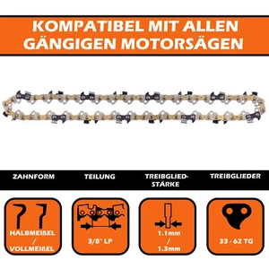 Sägekette 3/8" LP Halb/Vollmeißel 1,1/1,3mm für Stihl Bosch Dolmar Makita Kette - Picture 1 of 11