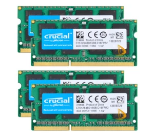 Crucial 4X 4GB 2RX8 PC3-8500S DDR3 1.5V 1066 Mhz SODIMM Laptop Speicher RAM #n5 - Bild 1 von 13