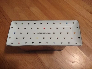 Pottery Barn Love is Love Rectangular Tray - Multicolored Hearts & Gold Trim - Picture 1 of 5