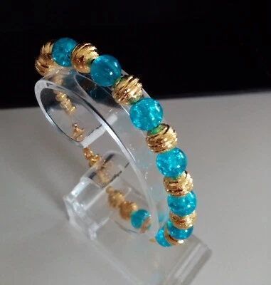 Perlen Armband Glimmer Perlen und verg. Struktur Perlen Petrol 20+4 cm - Bild 1 von 3