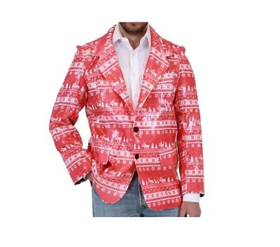 Blazer Traje Chaqueta Adulto Rojo Vacaciones Feo Navidad Lentejuelas Joroba Reno Foto 1 de 3