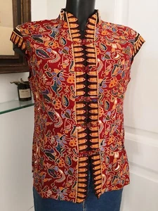 Tunique boutonnée ethnique avec imprimé cachemire bordeaux et orange Taille M - Picture 1 of 10
