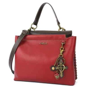 NEW Chala Convertible Satchel Crossbody Tote Burgundy Red Vegan METAL CROSS - Picture 1 of 5