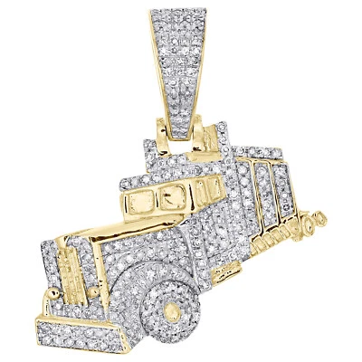 Colgante de oro amarillo de 10 quilates con diamantes reales para hombre con plataforma grande encanto de 18 ruedas 0,46 quilates Foto 1 de 4