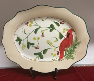 Platter By Paula Deen "Home For The Holidays " Large Oval 14x18 Red Cardinal - Picture 1 of 8