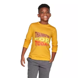 Camisa de manga larga amarillo mostaza Cat & Jack para niños talla XS 4/5 Thankful for Today - Imagen 1 de 3