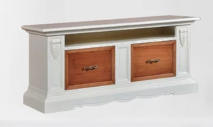 MOBILE PORTA TV IN LEGNO 2 CASSETTONI LACCATO BIANCO E NOCE x SOGGIORNO 1021 - Foto 1 di 1