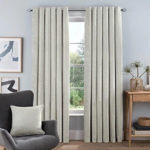 Sleepdown Luxus Chenille Ösen Gefütterte Vorhänge 46 x 54 Zoll Creme 2 Paneele-Neu - Bild 1 von 1