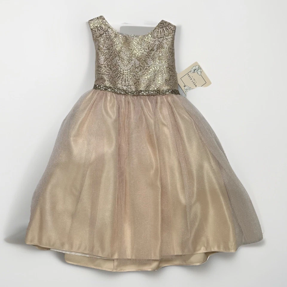 Nuevo Dulce Niños Niñas Vestido de Fiesta Vestido Rubor y Tul Dorado Vacaciones 2 Foto 1 de 4