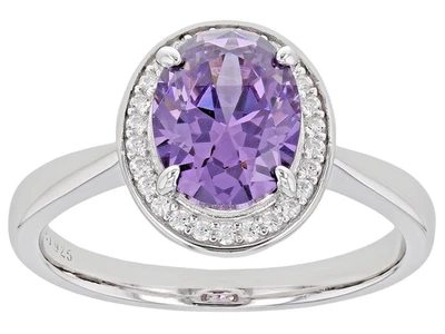 Anillo de plata esterlina sobre rodio simulantes de diamantes blancos y amatista talla 7 NUEVO Foto 1 de 4