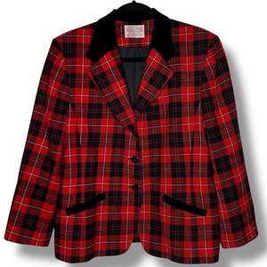 Vintage Wool Pendleton Plaid Red Black Blazer Jacket Holiday Size 14 Petite USA - Picture 1 of 9