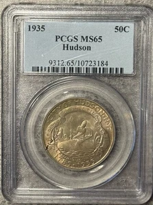 1935 Hudson Commemorative Silver .50C Half Dollar PCGS MS65 Free Shipping - Picture 1 of 2