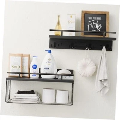 Estantes Flotantes - Estantes de Baño Sobre Inodoro, Juego de 2 Estantes de Pared Negro Foto 1 de 4