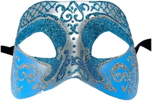 Settecento Brill Silver Sky Blue Venetian Italian Made Masquerade Womens Mask - Picture 1 of 2