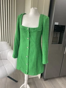 NWT ZARA GREEN TEXTURED WOVEN BOUCLE TWEED DRESS SIZE L LARGE 10 12 rrp £49.99 - Picture 1 of 14
