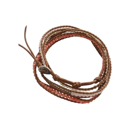 Pulsera envolvente de cuero marrón rosa SR30 CHAN LUU para dama Foto 1 de 4