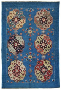 Handgeknüpfter Blau Kazak Oushak Teppich 3X5 ft Modern Floral Orientteppich Pakistan - Bild 1 von 12