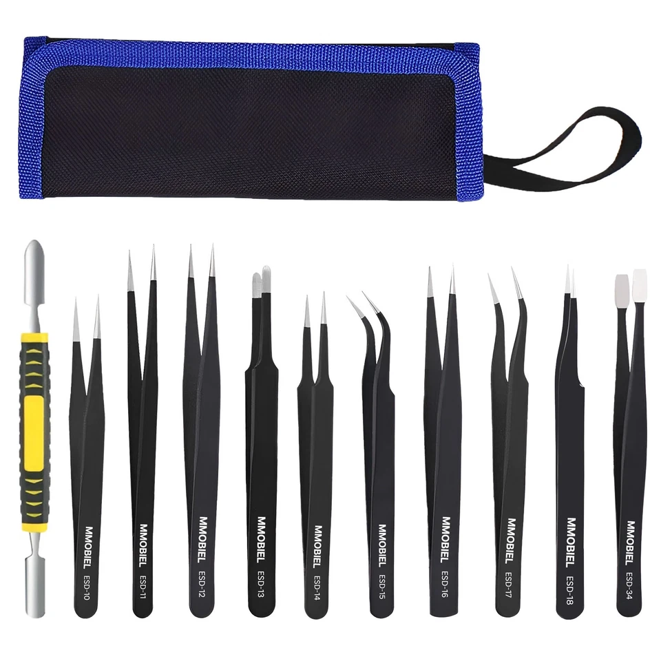 Precision Tweezers Set  [11 Pieces] Industrial Anti-Static Stainless Steel - Image 1 of 4