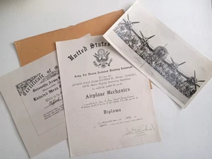 Certificado/diploma/foto de mecánica de aviones de la Fuerza Aérea del Ejército de la década de 1940 Keesler, Mississippi - Imagen 1 de 12
