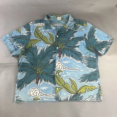 Camisa Bill Blass XL Azul Hombres Coco Árbol Cielo Estampado Sobre Botones Usada #32 Foto 1 de 4