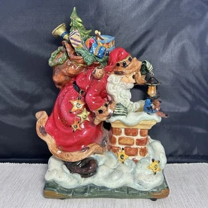 Vintage Christmas Santa Clause Music Box Wind Up Ceramic Hand Painted - Picture 1 of 7