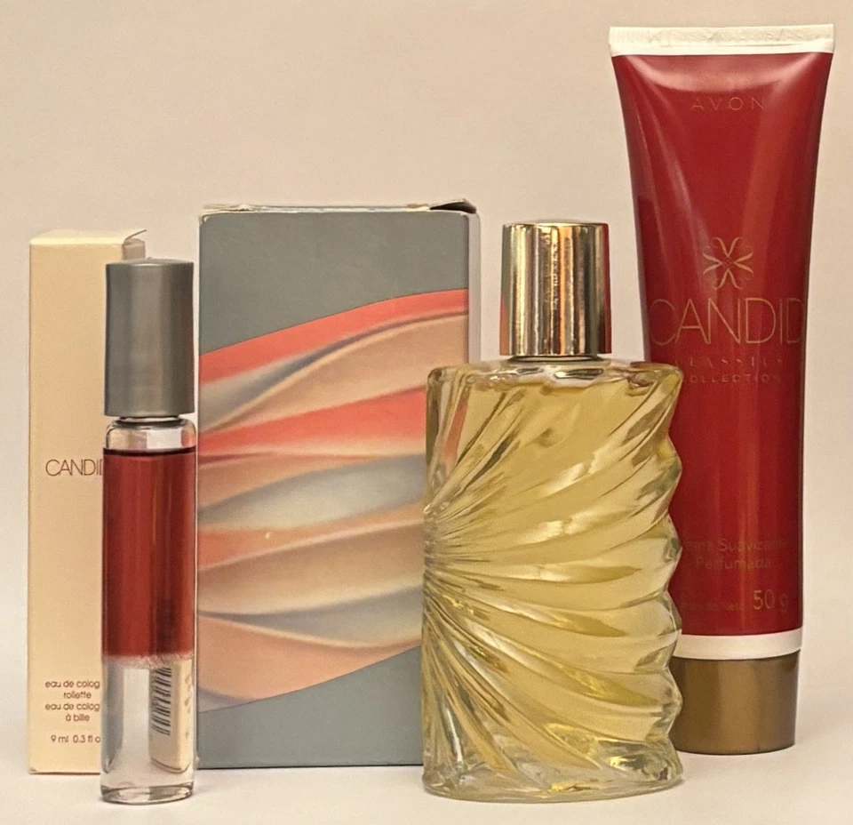 Avon Candid rollette и смягчитель кожи + одеколон брызги в винтажный золотистый флакон - Изображение 1 из 1