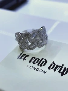 Anello Cubano Argento Sterling 925 Ghiacciato a Goccia Fredda Ghiaccio/Diamante Simulato Laboratorio - Foto 1 di 11