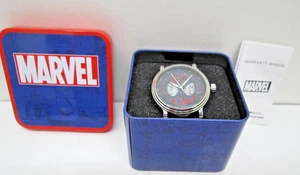 Marvel Spiderman Mosaik Zifferblatt Analog Herrenuhr Schwarz Leder - Bild 1 von 4