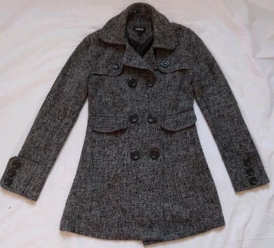 A. BYER 夹克羊毛混纺粗花呢双排扣口袋衬里黑色 S 码  — 第 1/4 张图片